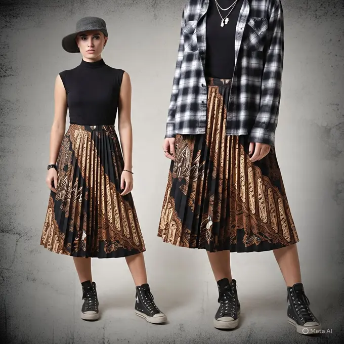 Rok Batik Plisket dengan Grunge Elements