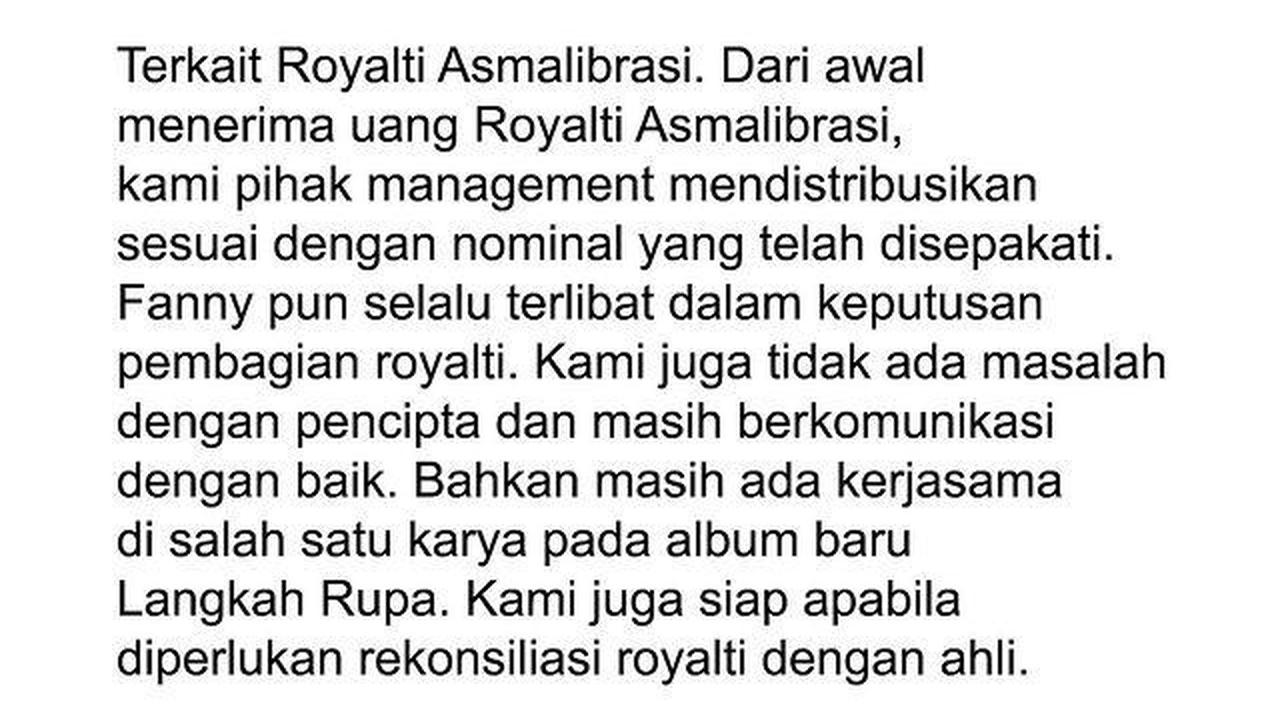 Angkat Bicara Soal Royalti Lagu Asmalibrasi, Ini Sosok Fanny Soegi