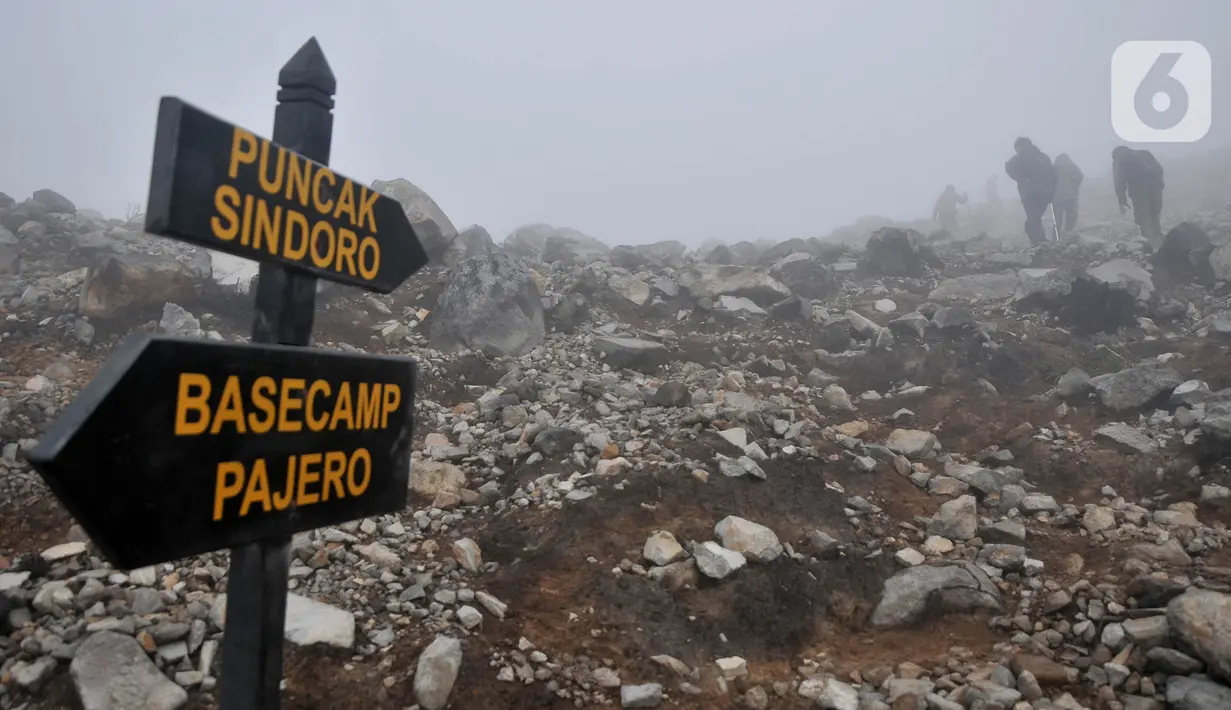 Cuaca kabut mengiringi pendakian menuju puncak Gunung Sindoro via Jalur Alang-Alang Sewu, Kertek, Wonosobo, Minggu (12/9/2021). Gunung Sindoro yang memiliki ketinggian 3.153 mdpl merupakan salah satu gunung di Jawa Tengah yang favorit atau ramai didatangi pendaki. (merdeka.com/Iqbal S Nugroho)