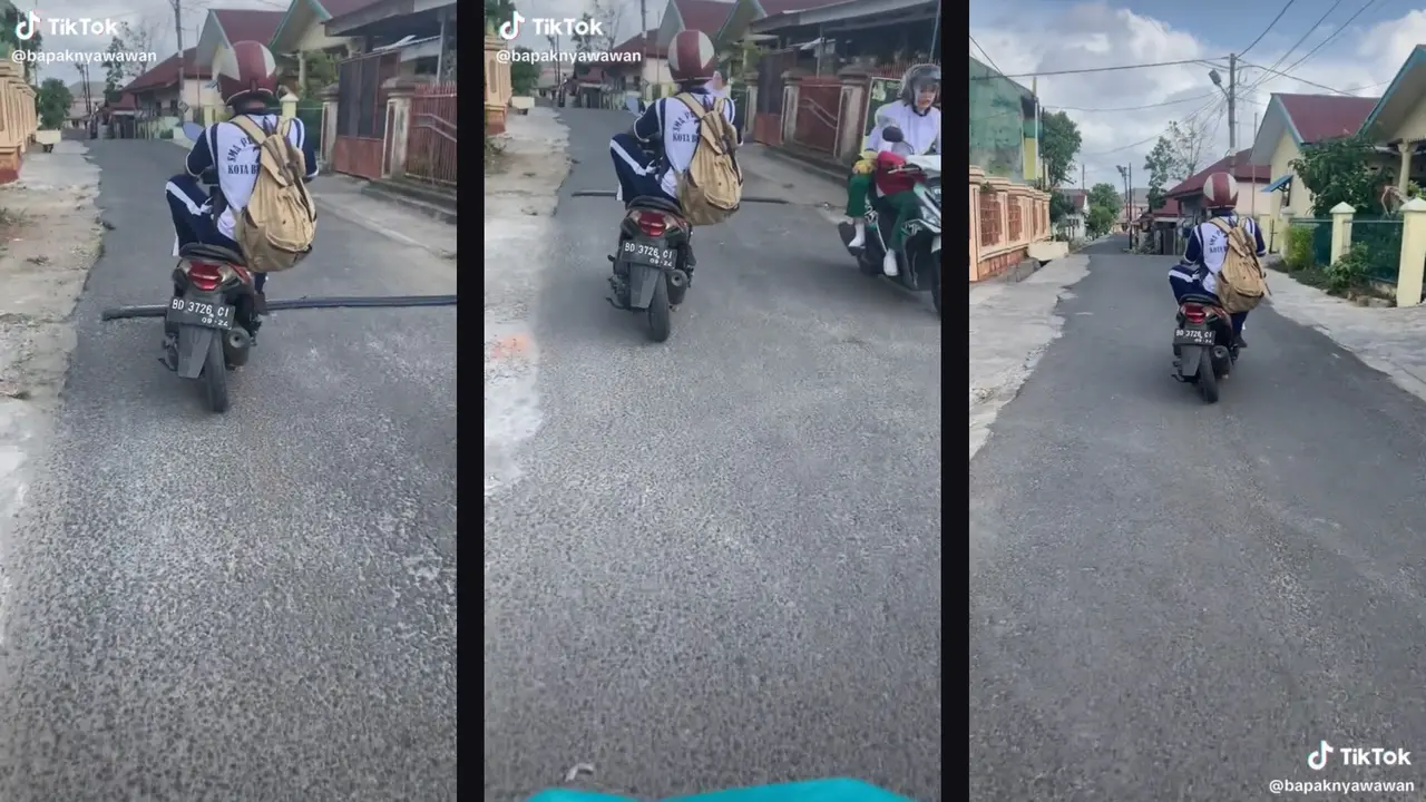 Rangka Motornya Patah, Pria ini Tetap Asyik Mengendarai Motornya
