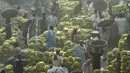 Pedagang berkumpul di pasar buah dini hari di tengah kondisi kabut asap di Lahore, Pakistan, Senin (8/11/2021). Lahore menjadi salah satu kota paling tercemar di dunia. (Arif ALI/AFP)