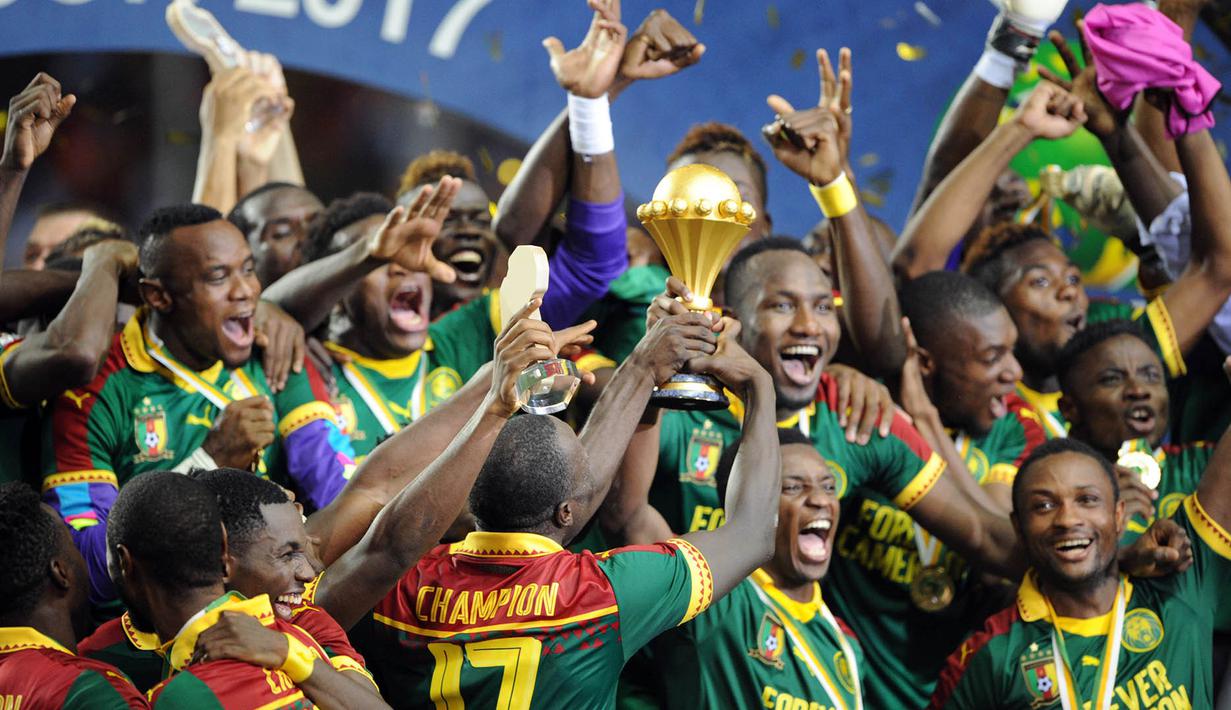 Meski kurang diunggulkan untuk menjadi juara, Kamerun tampil meyakinkan pada gelaran Piala Afrika 2017 dengan rekor tak terkalahkan sejak babak penyisihan grup. (EPA/Sydney Mahlangu) 