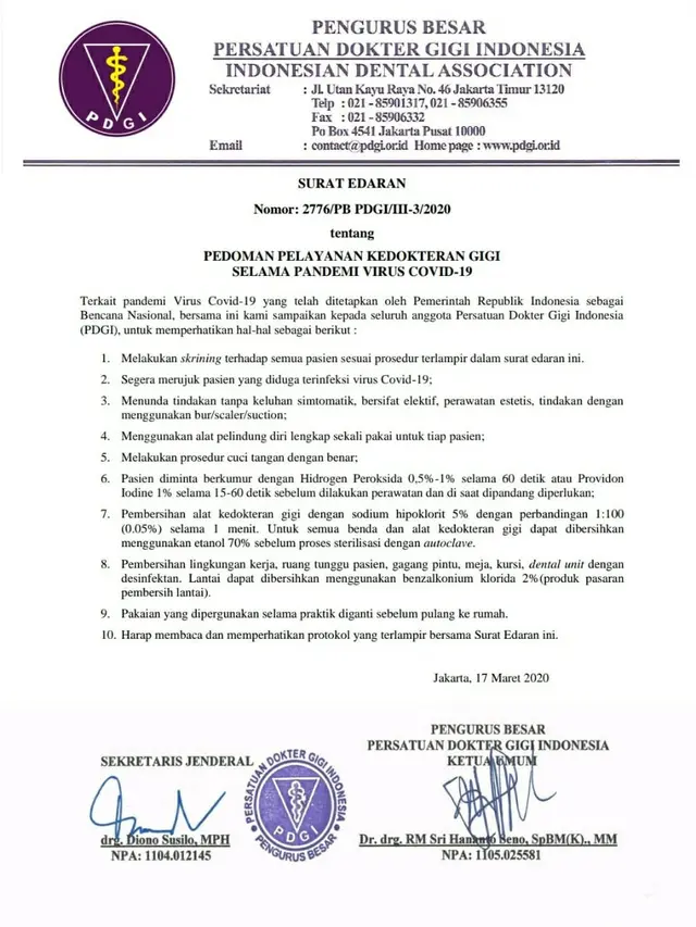Dokter Gigi, Corona, Corona di Indonesia, Virus Corona