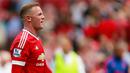  Pemain MU, Wayne Rooney muram usai timnya ditahan imbang Newcastle pada laga Liga Inggris di Stadion Old Trafford, Inggris, Sabtu (22/8/2015). Pertandingan berakhir imbang 1-1. (Action Images via Reuters/Jason Cairnduff) 