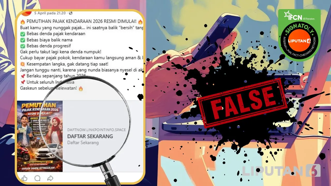 Cek Fakta Liputan6.com menangkap layar klaim link pendaftaran pemutihan pajak kendaraan 2026