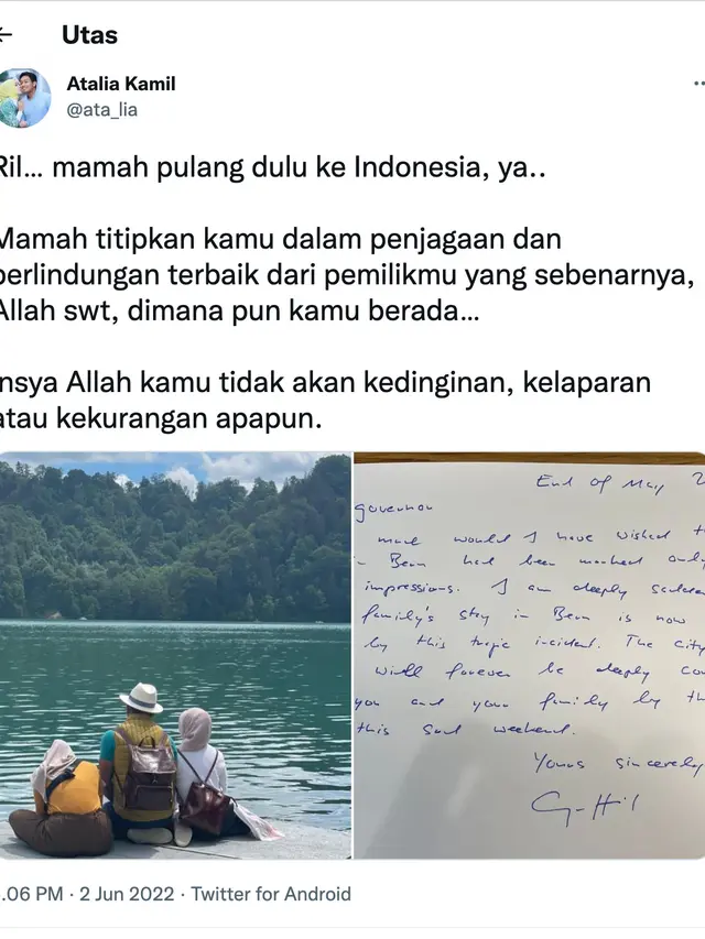 Unggahan Atalia Praratya. (Foto: Dok. Twitter @ata_lia)