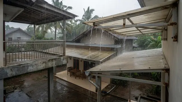 Bagian balkon rumah bertingkat yang perlu diperiksa sebelum musim hujan, seperti kanopi balkon