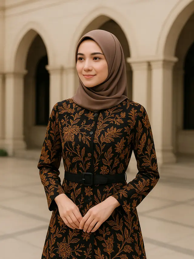 Tunik Batik Slimfit dengan Sabuk atau Ikat Pinggang
