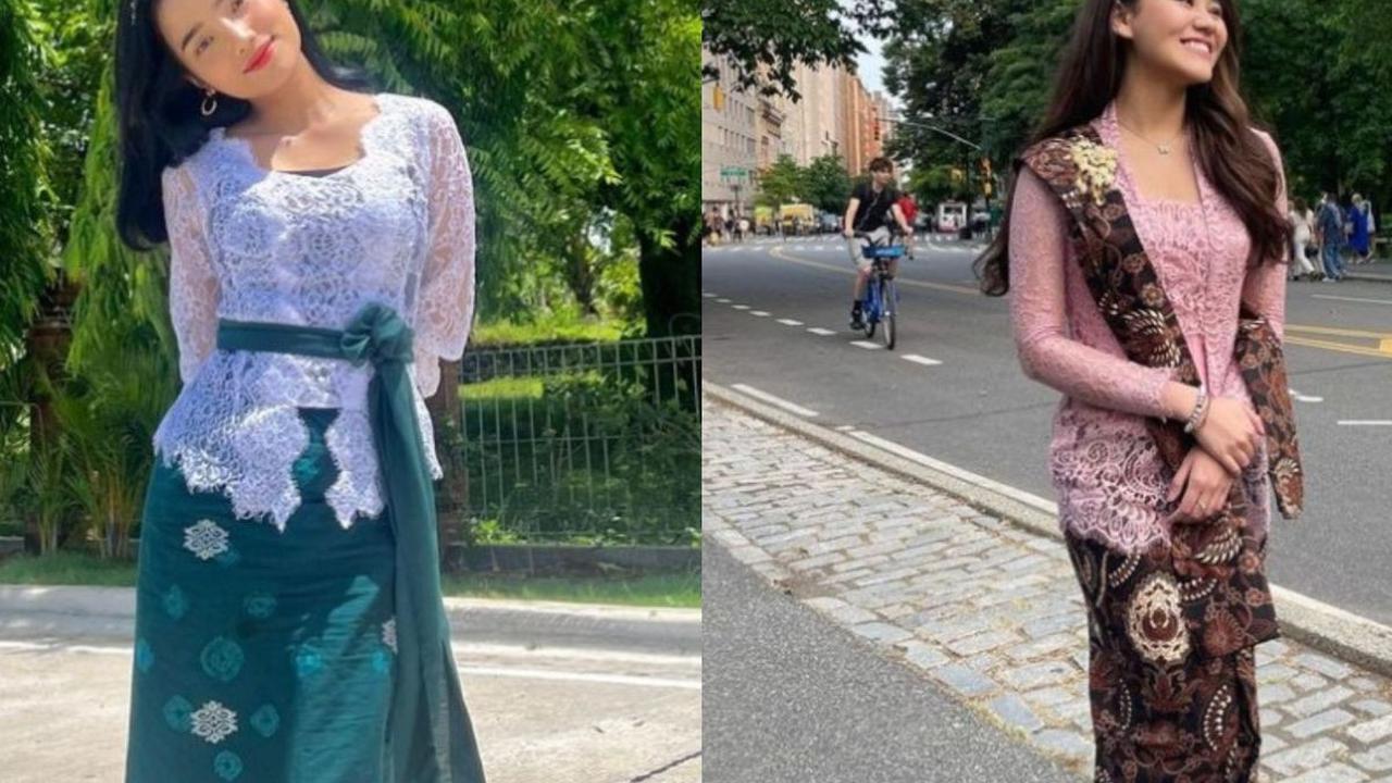 &nbsp;Fuji memakai kebaya hijau dengan aksen bando pada rambutnya, sedangkan Aaliyah Massaid memakai kebaya pink dengan selendang batik.