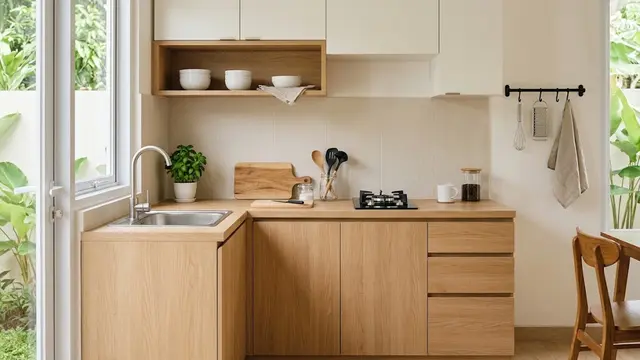 Dapur Skandinavia dengan Kabinet Dua Warna