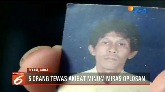 Lima orang di Bekasi tewas berurutan setelah mengonsumsi minuman keras oplosan yang didapat dari penjual yang tinggal di permukiman setempat.