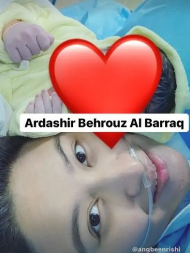 Momen Persalinan Anak Pertama Angbeen Rishi. (Sumber: Instagram/adlyfayruz dan Instagram/angbeenrishi)