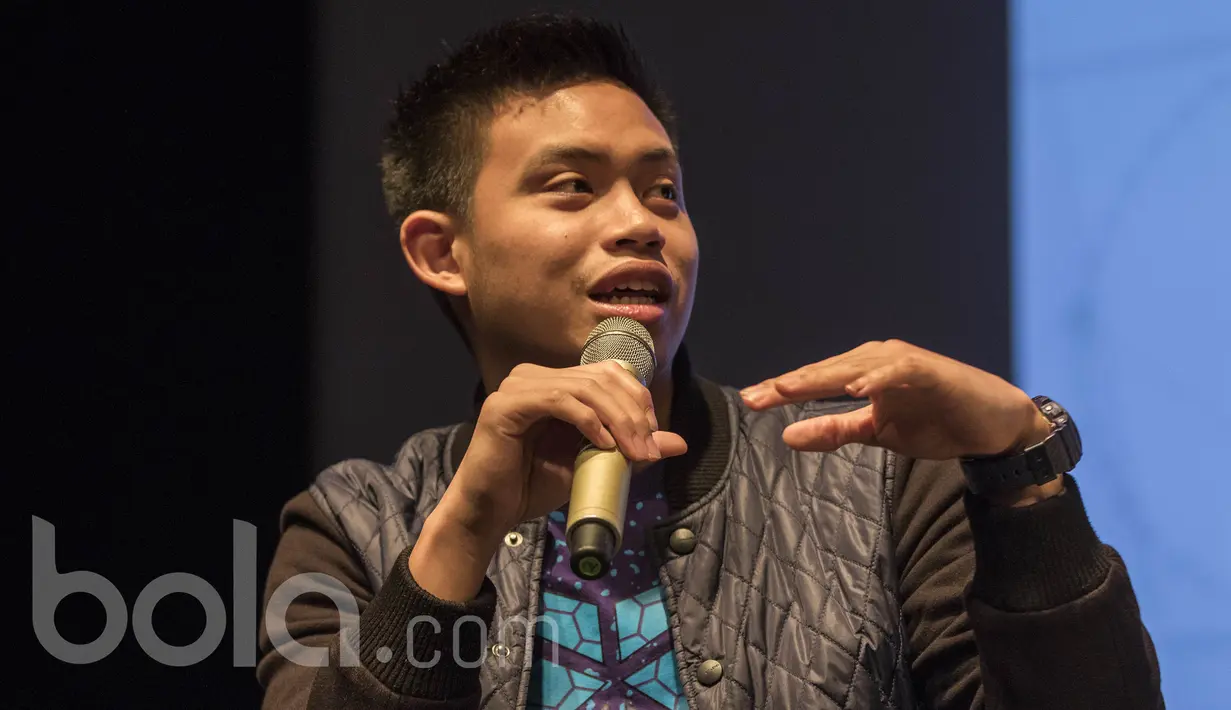 Pebasket Aspac Jakarta, Andakara Prastawa, menghadiri jumpa pers pengumuman kerjasama antara EMTEK dan NBA di Plaza Senayan, Jakarta, Rabu (3/5/2017). (Bola.com/Vitalis Yogi Trisna)