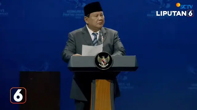 Presiden Prabowo Subianto saat menghadiri penutupan Kongres VI Partai Demokrat di Hotel Ritz Carlton Jakarta, Selasa (25/2/2025).