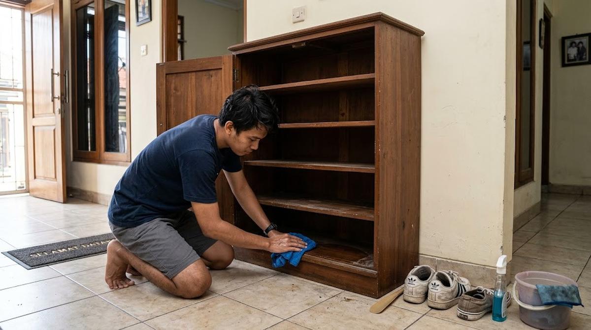 Membersihkan lemari sepatu