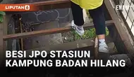 Pejalan kaki di jembatan penyeberangan orang (JPO) Stasiun Kampung Badan, Jakarta Utara sempat dibuat resah. Pasalnya beberapa alas besi di tangga JPO hilang pada Jumat (31/5/2024). Kondisi tidak wajar ini pun membuat pejalan kaki kesulitan untuk nai...