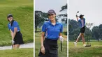 Foto kolase Anya Geraldine saat bermain golf. Anya Geraldine tidak hanya cantik, ia juga memiliki badan yang seksi, Tak heran semua fotonya berhasil menarik perhatian warganet. (Instagram/anyageraldine)