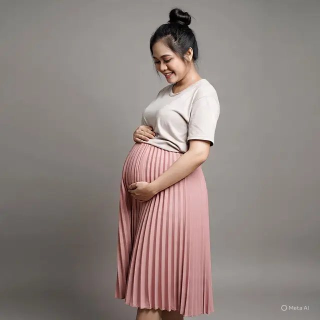 Outfit Ibu Hamil Pakai Rok Plisket