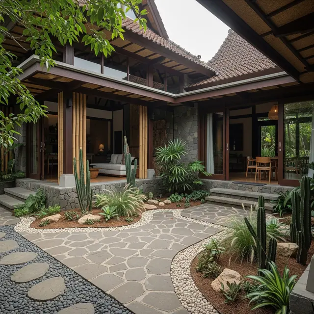 Rumah Kampung Batu Templek dan Taman Kering (Gemini AI)