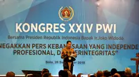 Presiden Jokowi menghadiri Kongres XXIV Persatuan Wartawan Indonesia (PWI) yang digelar di Solo, Jumat, 28 September 2018. (Liputan6.com/Fajar Abrori)