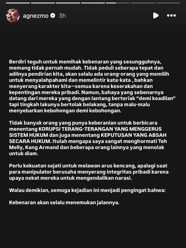 Unggahan Agnez Mo. (Foto: Dok. Instagram @agnezmo)