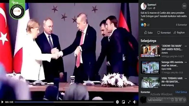 Gambar Tangkapan Layar Video Presiden Turki Recep Tayyip Erdogan Bersalaman (sumber: Facebook)
