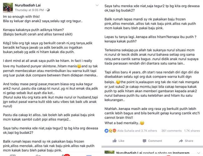 Curhatan Nurul yang viral di sosial media facebook/copyright facebook.com/nurulbadiah.lai