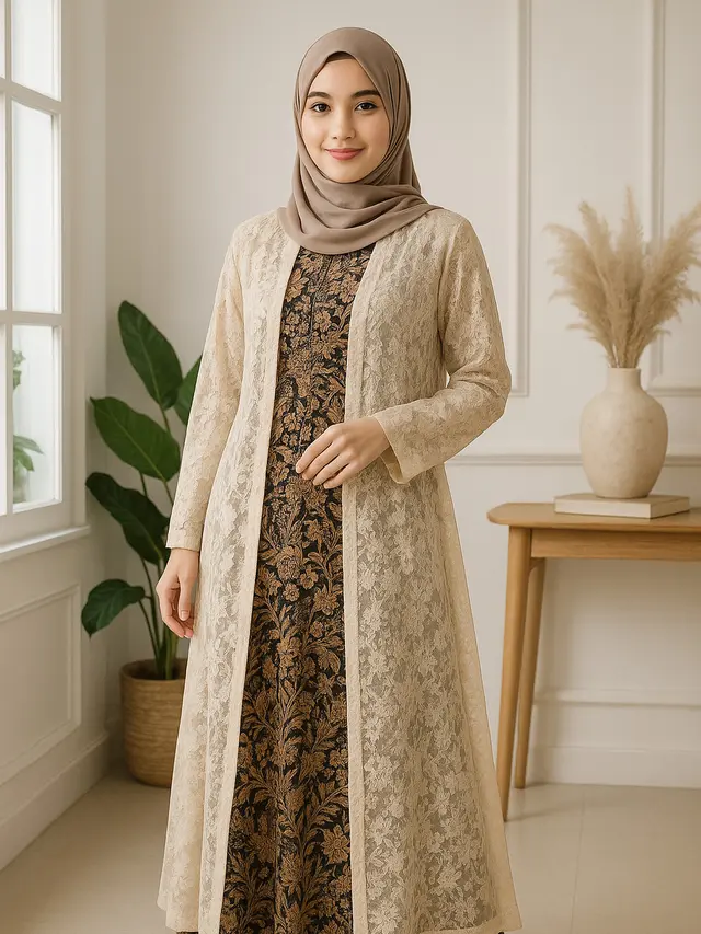 7 Model Gamis Batik Brokat yang Simpel, Elegan dan Cantik untuk Tampil Mempesona