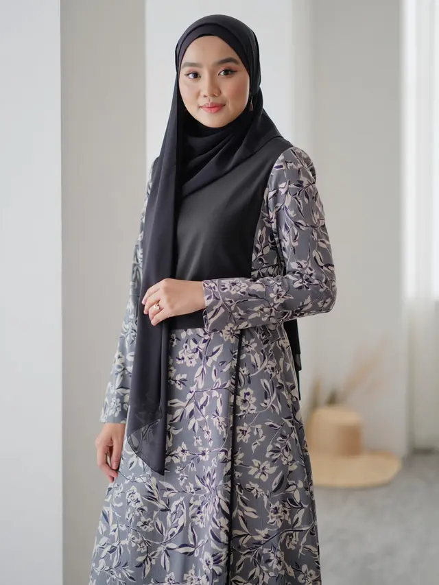 Midi Dress Muslim Kombinasi Batik Modern