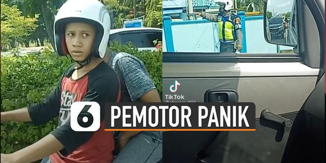VIDEO: Kocak, Ekspresi Panik Pemotor Sembunyi dari Razia Polisi