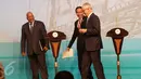 Ki-ka: Presiden Afrika Selatan Jacob Zuma, Presiden RI Joko Widodo dan PM Australia Malcom Turnbull usai memberikan keterangan pers terkait hasil KTT IORA 2017 di JCC, Jakarta, Selasa (7/3). (Liputan6.com/Angga Yuniar)