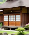 Ilustrasi Model Rumah Kayu Gaya Jepang (Sumber Gambar: Meta AI)