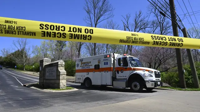 Penembakan, pembantaian di The Covenant School, Nashville, Amerika Serikat pada 27 Maret 2023. (AP/John Amis)