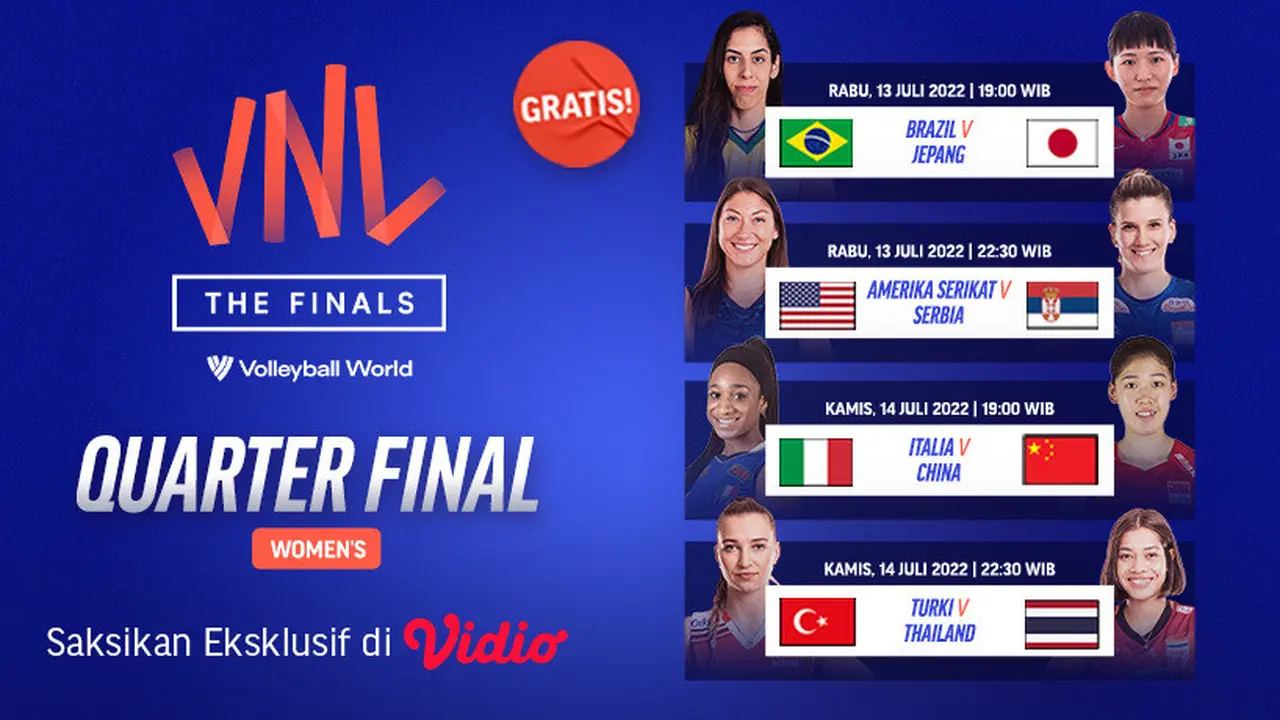 Mulai 13-14 Juli, Saksikan Live Streaming Quarterfinal Women’s VNL 2022 di Vidio