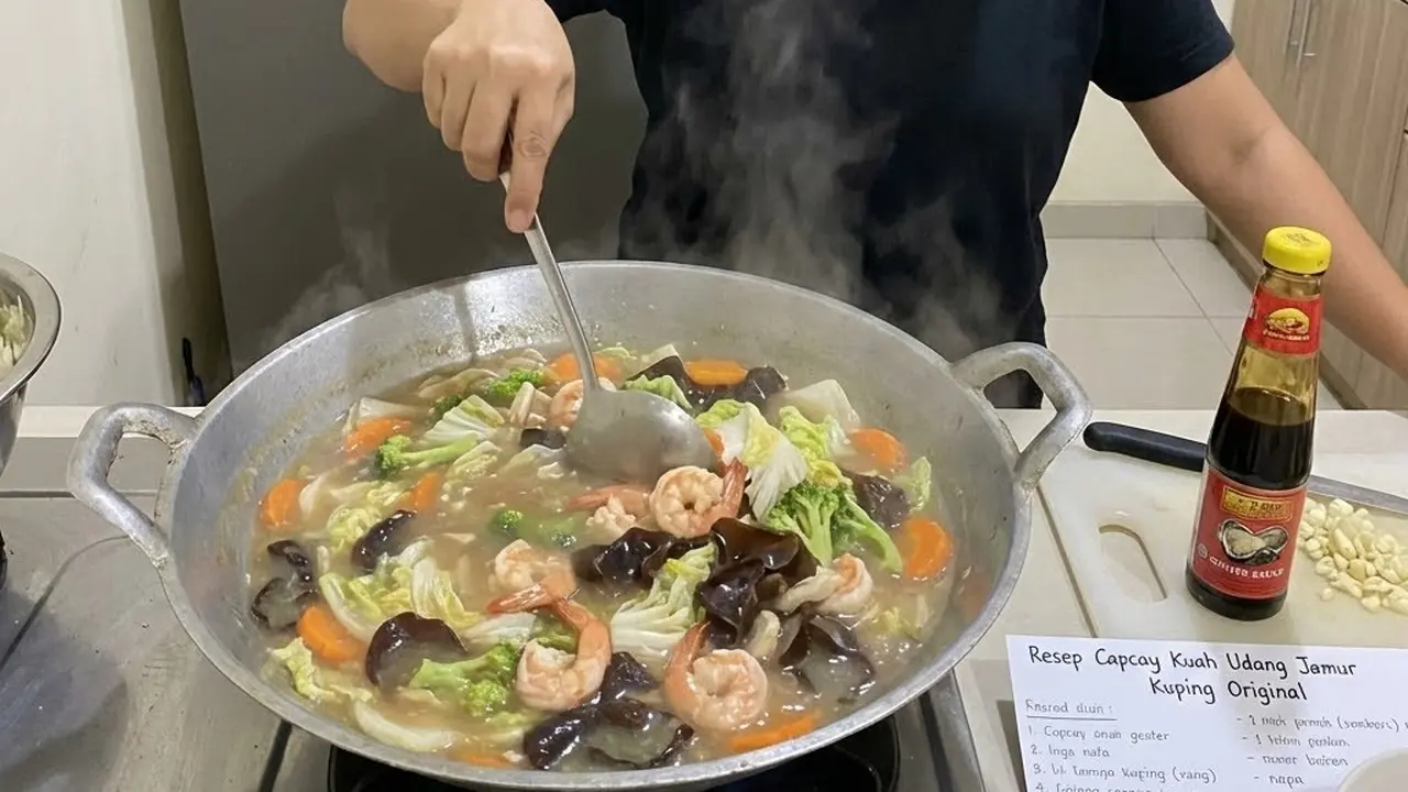 Memasak Capcay Kuah Udang Jamur Kuping (Gemini AI)