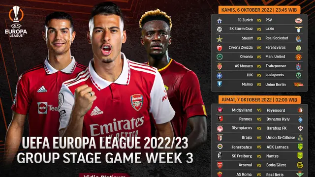 Jadwal dan Live Streaming Liga Europa 2022/2023 Matchday 3 di Vidio, 6&7 Oktober 2022