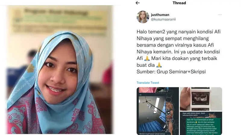 Viral Kabar Terbaru Afi Nihaya yang Mulanya Dikabarkan Sakit dan Dirawat (Sumber: Twitter @kusumaranii)