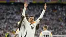 Jamal Musiala merupakan salah satu pemain muda di skuad Jerman. Meski baru berusia 21 tahun, Musiala telah rutin bermain untuk Die Mannschaft. Pemain Bayern Munchen ini memiliki harga pasar yang cukup tinggi yakni sebesar 120 juta euro. (AP Photo/Matthias Schrader)