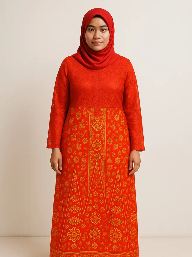 Gamis Brokat Kombinasi Batik Melayu