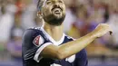 Ekspresi pemain MLS All-Star, David Villa, saat pertandingan melawan Real Madrid pada laga persahabatan di Soldier Field, Chicago, Kamis (3/8/2017). Real Madrid menang 4-2 atas MLS All-Star melalui adu penalti. (AP/Nam Y. Huh)
