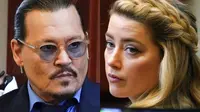 Johnny Depp dan Amber Heard dalam persidangan. (AP Photos/Steve Helber, Pool)