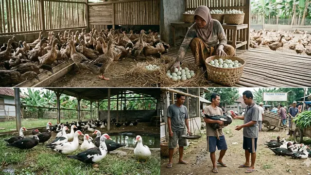 Perbandingan Ternak Itik dan Entok (Foto: Gemini AI)