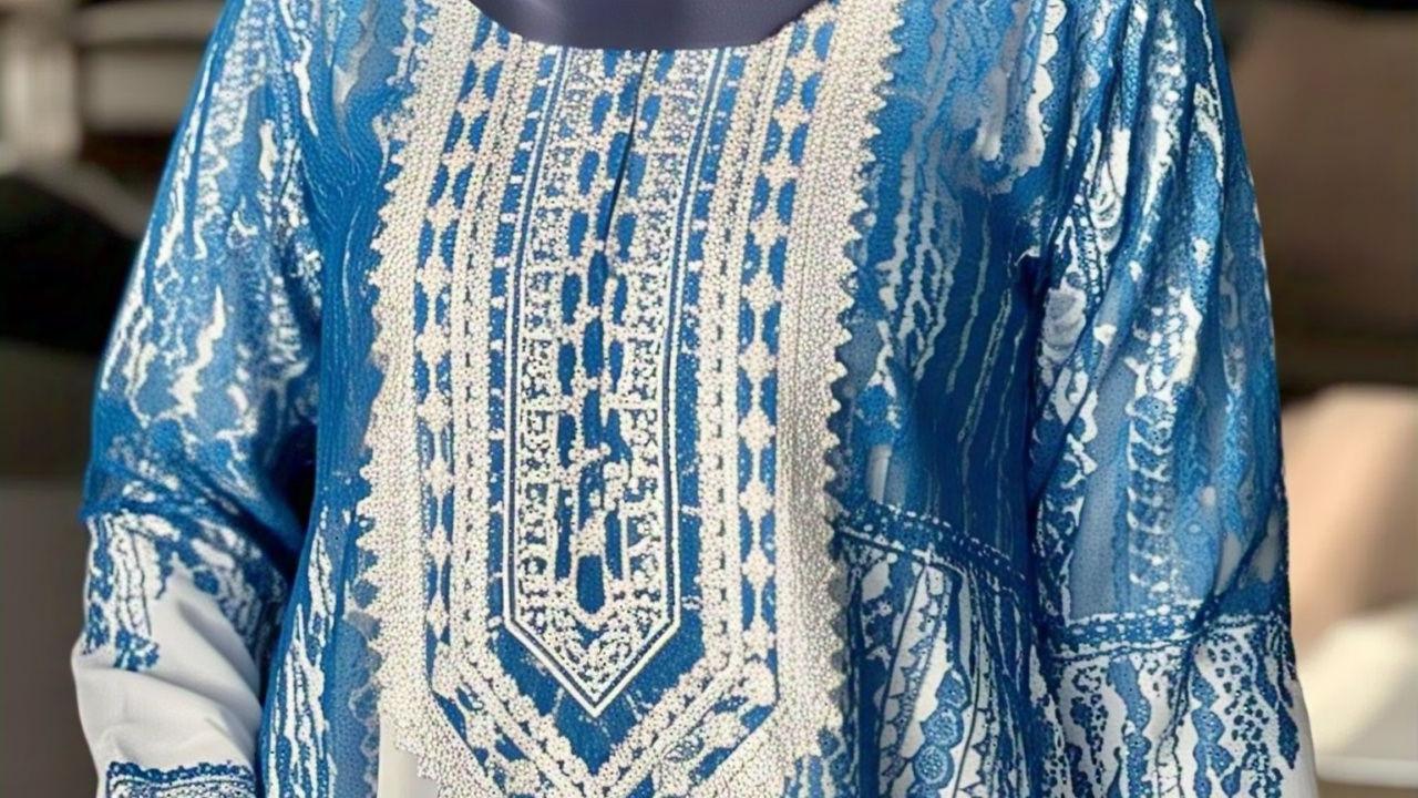 Gamis Kombinasi Putih dan Biru