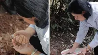 Ani Yudhoyono menanam ari-ari cucunya yang baru lahir pada 1 Januari 2018. (Instagram Ani Yuhoyono)