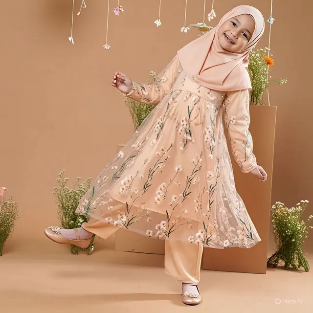 Model Baju Gamis Anak Perempuan Terbaru,Gamis dengan Layer Transparan