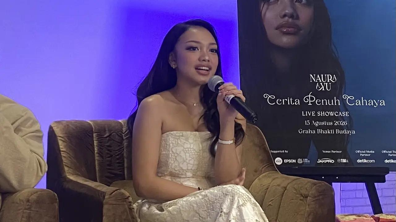 Naura Ayu dalam media junket Naura Ayu “Cerita Penuh Cahaya” Live Showcase di Jakarta, Kamis (30/7/2026). (Liputan6.com/Nola Vemiliana)