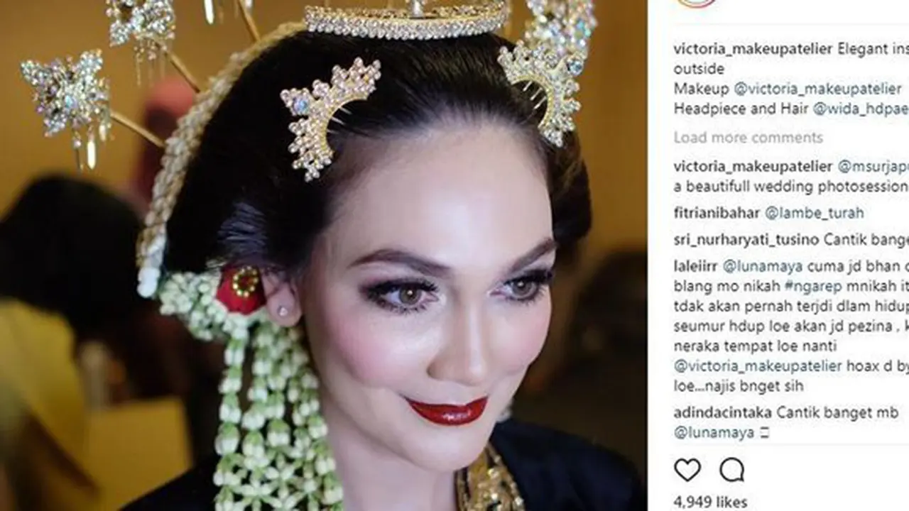 Berikut cantiknya Luna Maya saat dirias dengan makeup pengantin./Copyright instagram/victoria_makeupatelier)