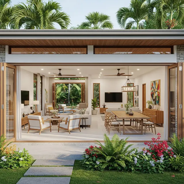 Desain Rumah Kecil 8x15 m dengan Konsep Tropis Modern yang Asri (Image by Gemini AI)