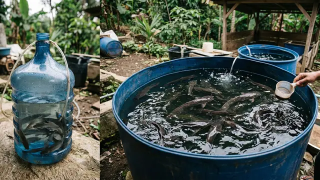 Perbandingan Ternak Lele dalam Galon vs Drum di Lahan Sempit (Foto: Gemini AI)