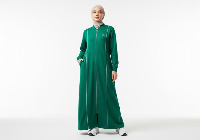 Gamis Sporty Zip-Up Emerald Ala Lacoste/Model Gamis Emerald Green Elegan 2026 (Sumber: gemini.com)